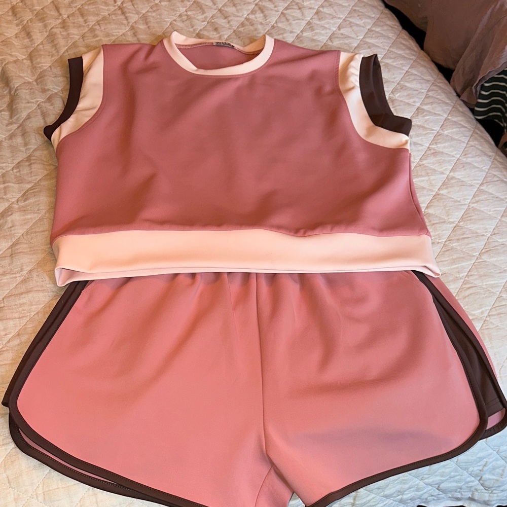 Pink and Brown Women's Athleisure Set